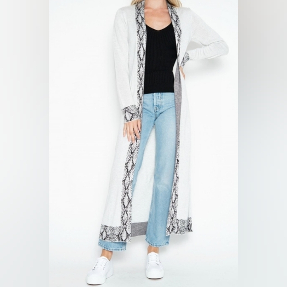 One Gray Day Lola Python Knit Long Duster Cardigan Sweater Snakeskin New NWT